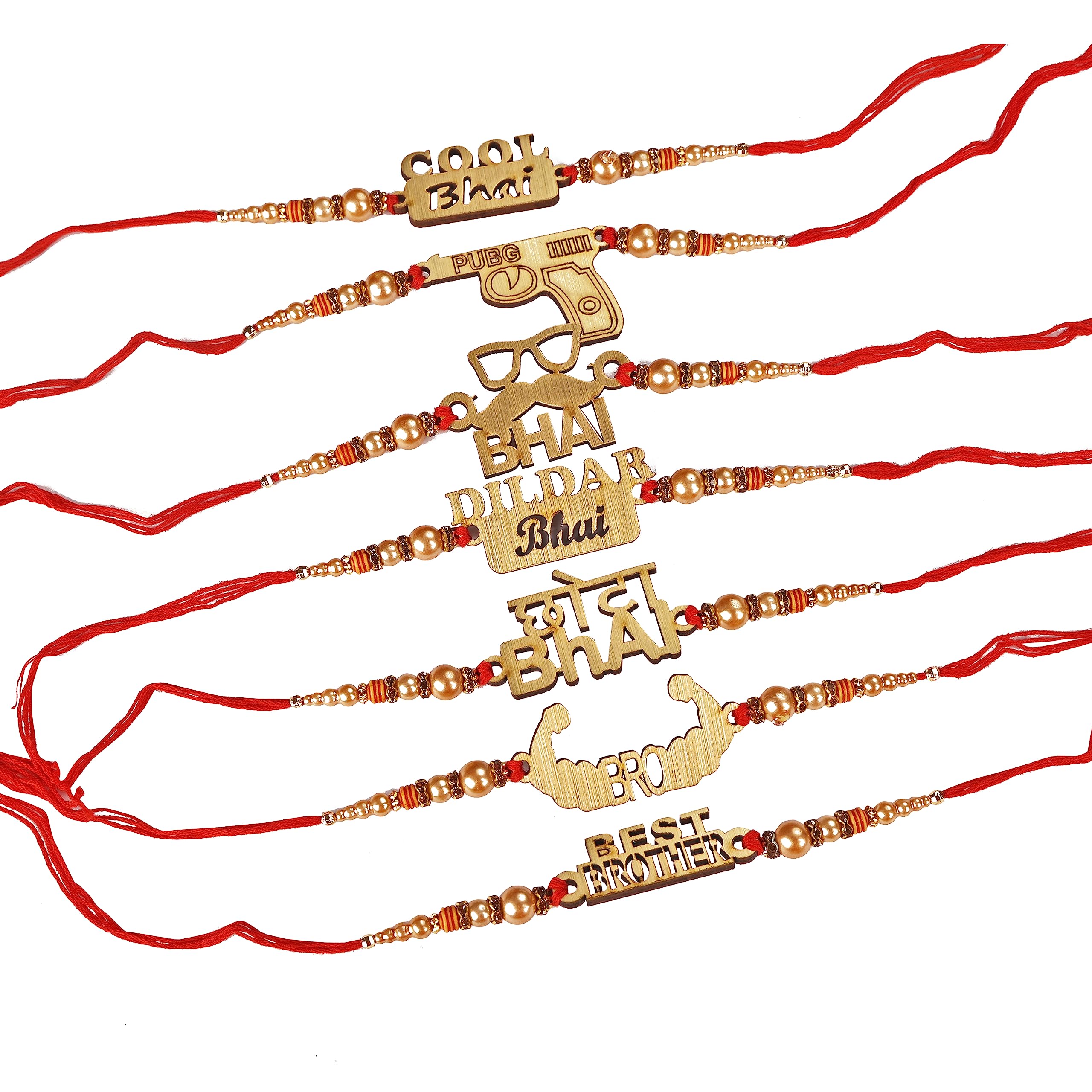 CLUZE Stylish Rakhi for Brothers Set of 7 Rakhi - Dildar Bhai Rakhi/Cool Bhai Rakhi/Chota Bhai Rakhi/Bro/Best Brother/Swag Bhai/Pubg Rakhi- Unique Rakhi
