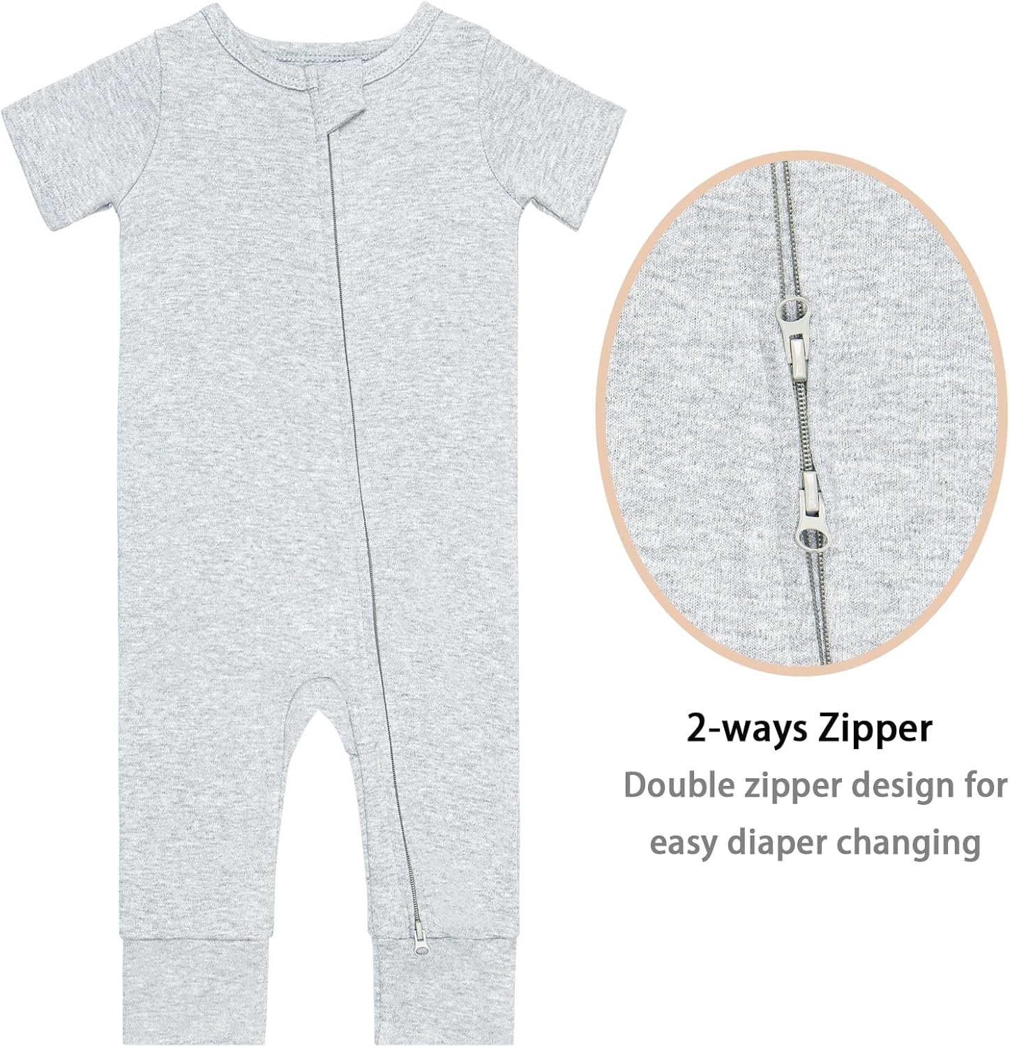GUISBY Footless Short Sleeve Baby Pajamas with Zipper Cotton Infant Sleepwear - Image 2