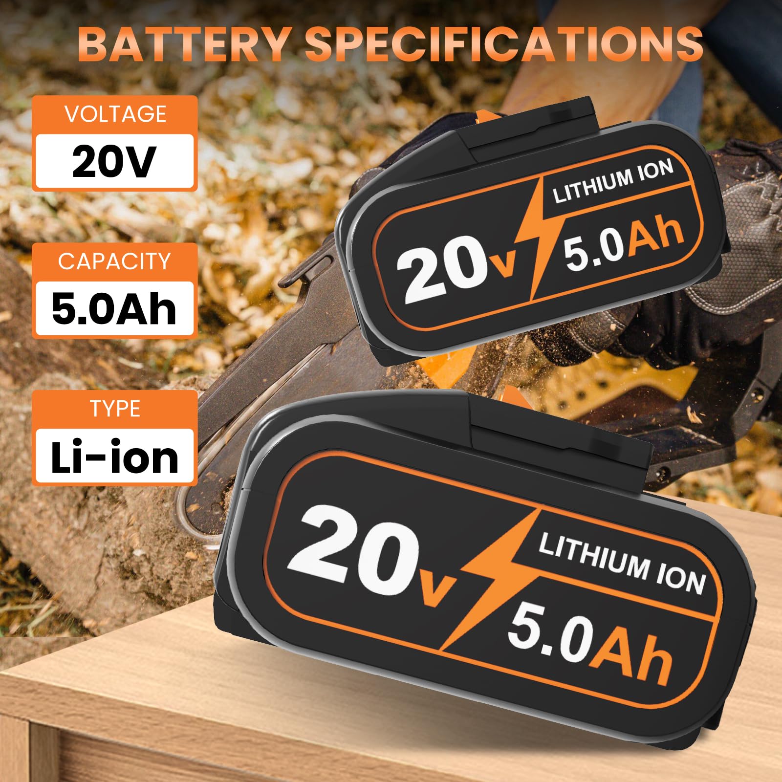 2 baterías de repuesto para Worx WA3525 WA3578 WA3520 WA3575 WX176L WX169L WX629 WG547 WG545 WG801 WG320 WX176L WX169L WX6 (2 unidades) 82L Batería 163