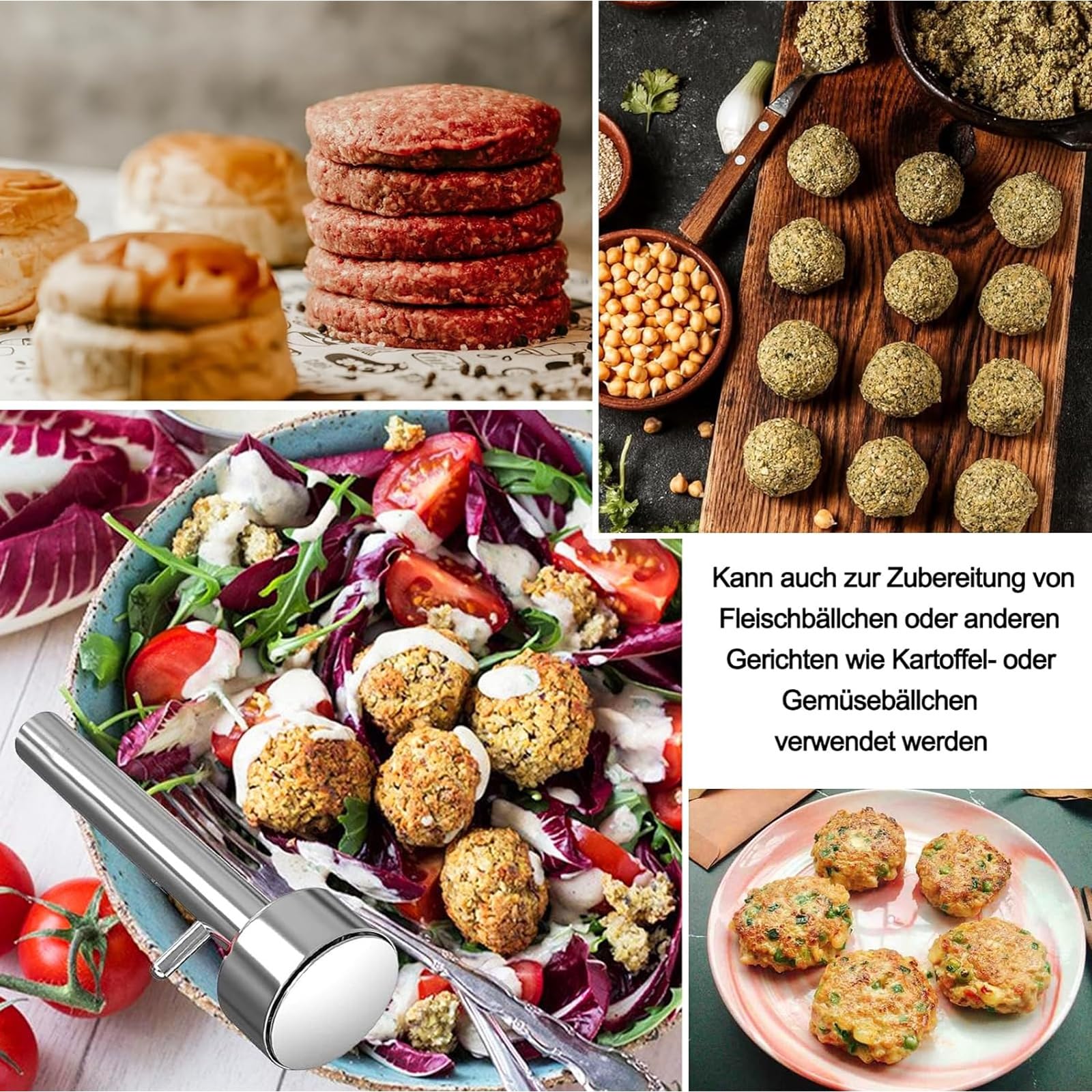 Porzionatore di Falafel, 4 cm Sagomatore in Acciaio Inox, Strumento No Appiccicoso, Riutilizzabile per Polpette, per Cucina di Casa e Ristorante