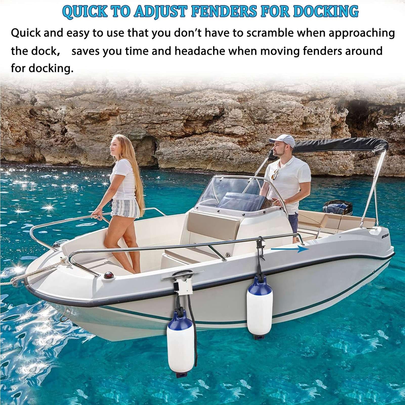 Fockety Gancio parabordi per Barche, 2 Pezzi Clip per parabordi per corrimano e Bitte per Barche, regolatore paraurti per Barche a sgancio rapido, Accessori nautici