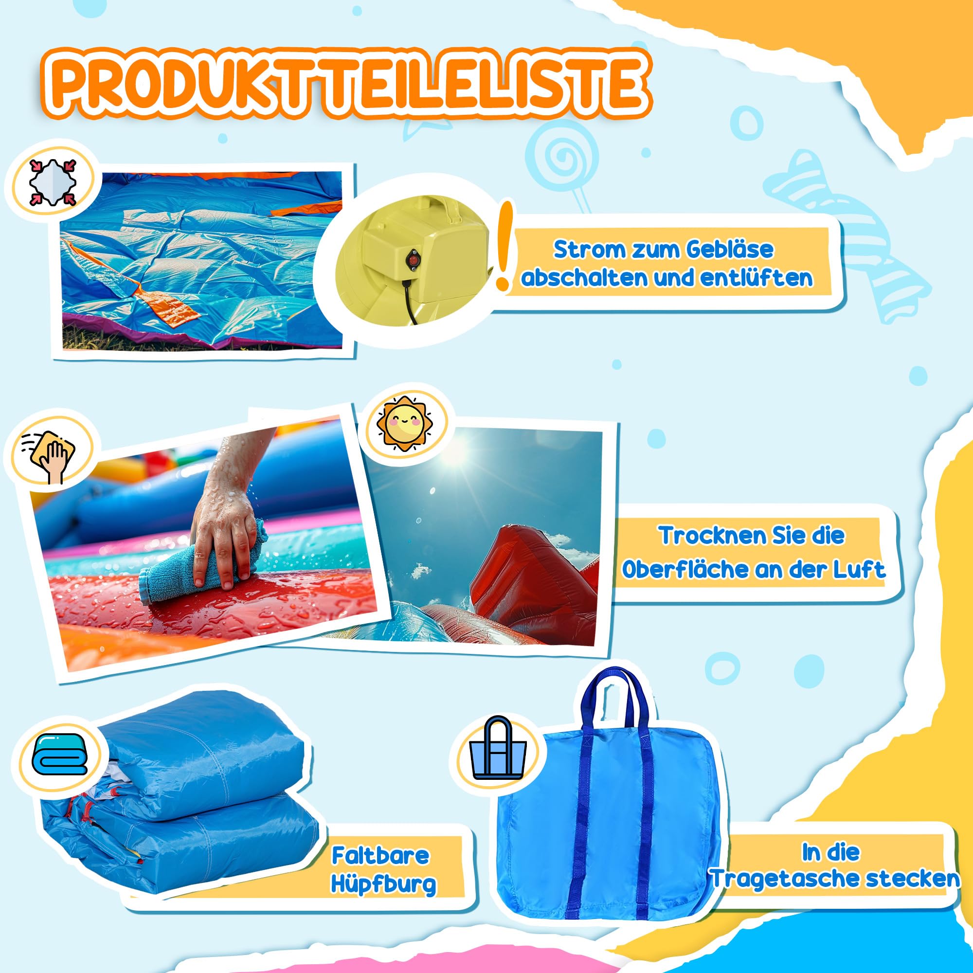 Outsunny Hüpfburg mit Gebläse für Kinder aufblasbare 6 in 1 Wasserpark mit Wasserrutsche Planschbecken Kletterwand Trampolin Wasserpistole für Indoor Outdoor Geschenk Geburtstag für 3 Kinder 3–8 Jahre