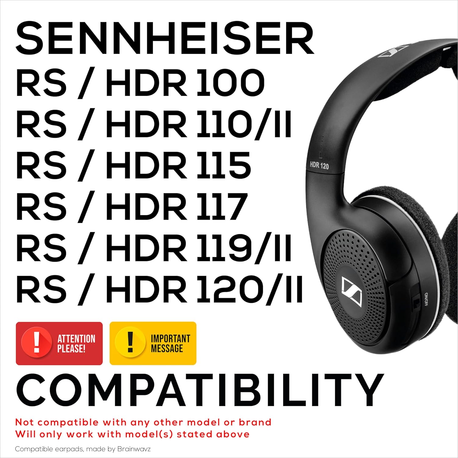 Replacement Velour Earpads for SENNHEISER RS120, RS110, RS115, RS117, RS119 Headphones - Soft Foam Ear Pad - HDR 120, HDR100, HDR110, HDR117, HDR119, Additional Comfort by Brainwavz