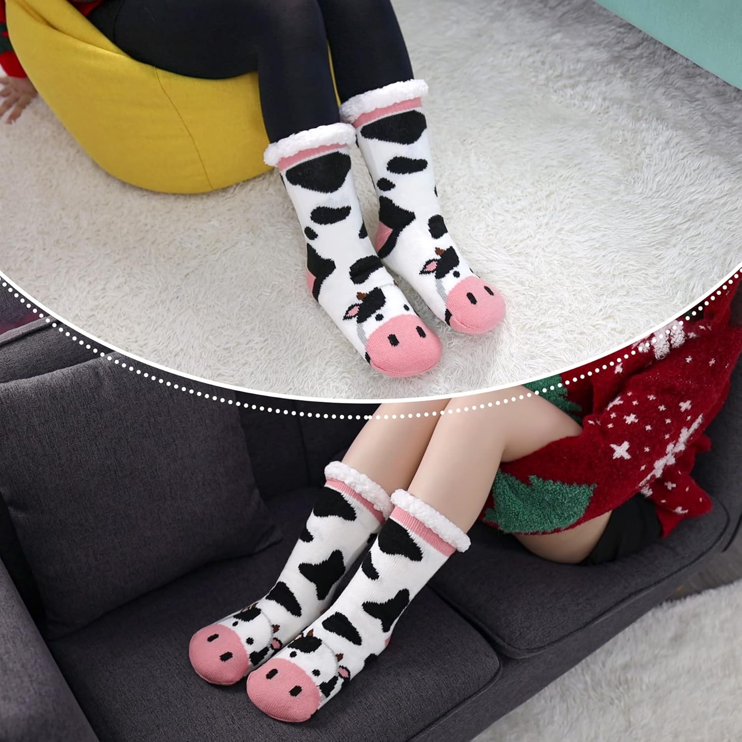 LINEMIN Womens Winter Slipper Socks With Grippers Cozy Warm Cute Fuzzy Slipper Socks - Image 2