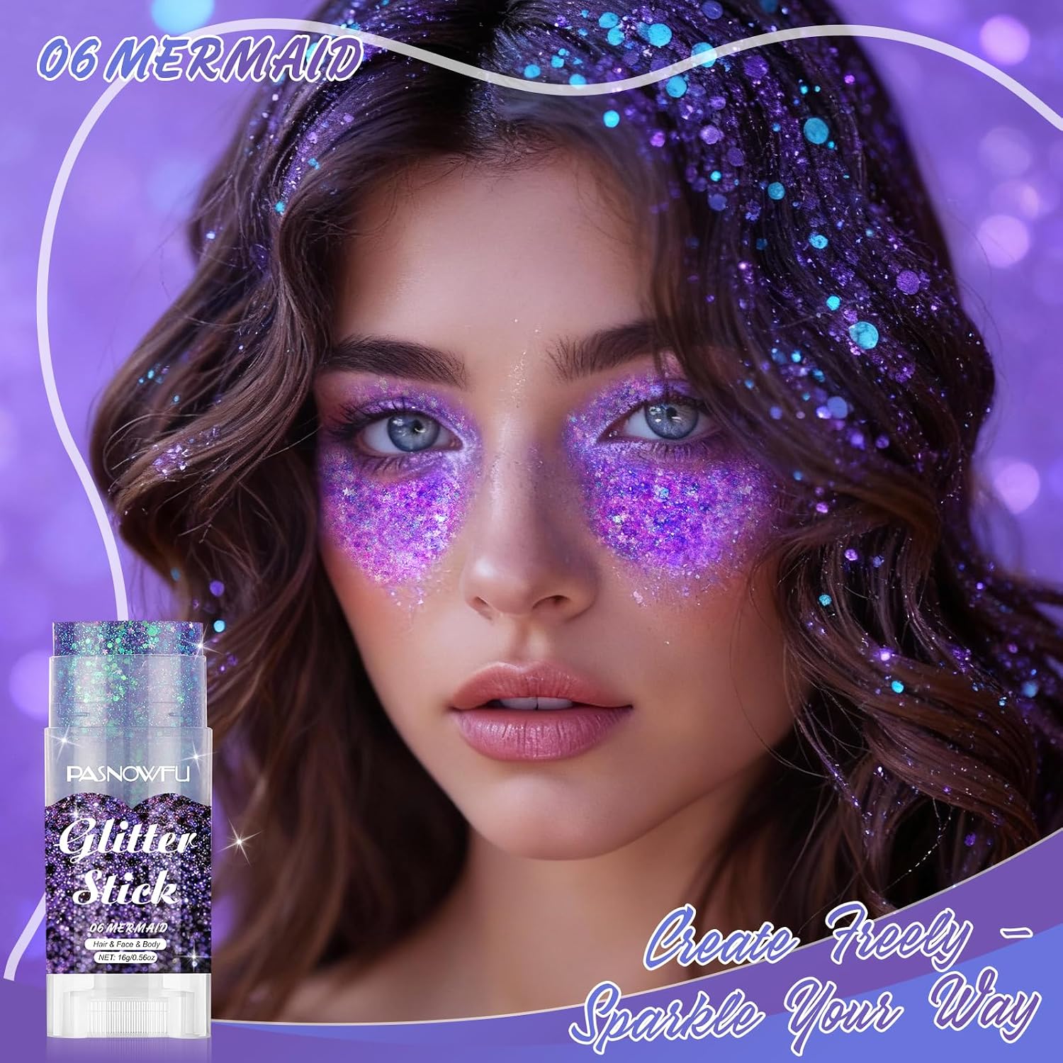 Purple Body Glitter Stick, Mermaid Style Face Glitter for Women and Girls, Gel Texture Mermaid Costume Accessories for Festival Party Makeup, Ursula Costume Women Cosplay Events