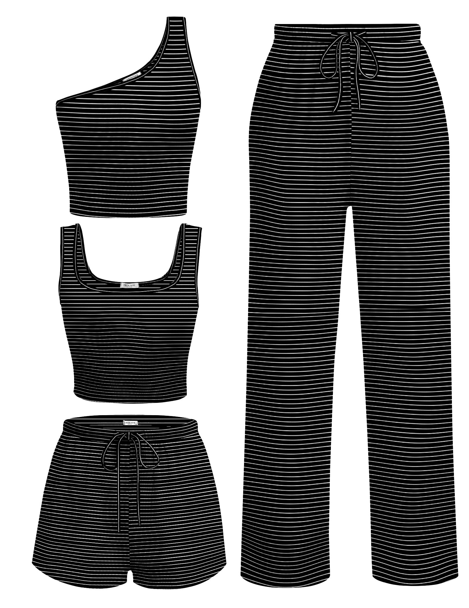 Ekouaer 4 Piece Sets for Women Casual Lounge Sets Summer Vacation Outfits