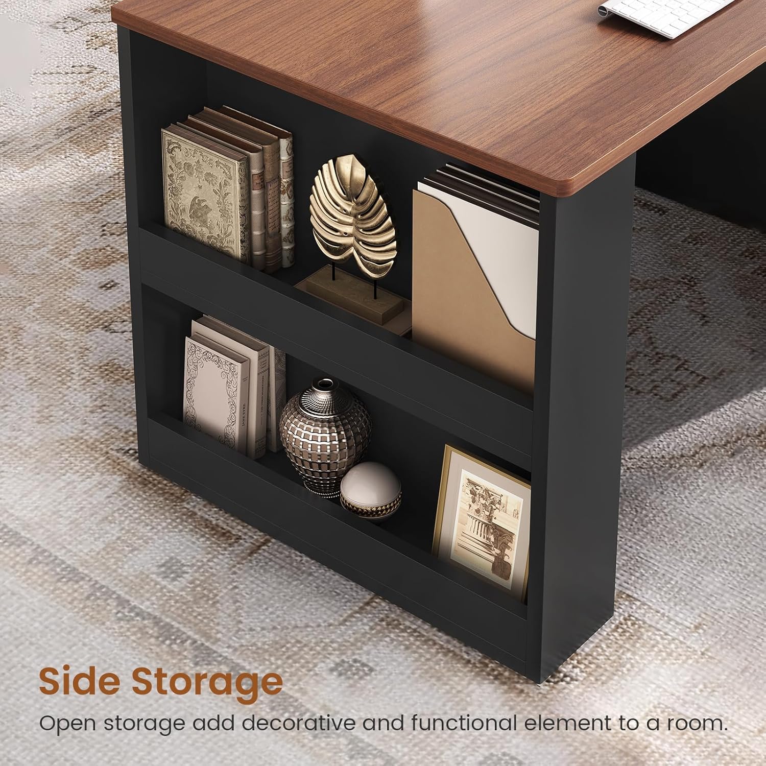 SEDETA 90.5" 2 Person Computer Desk, Long Office Desk with Storage Drawers, Two Person Gaming Desk Writing Table with Storage for Home Office, Black