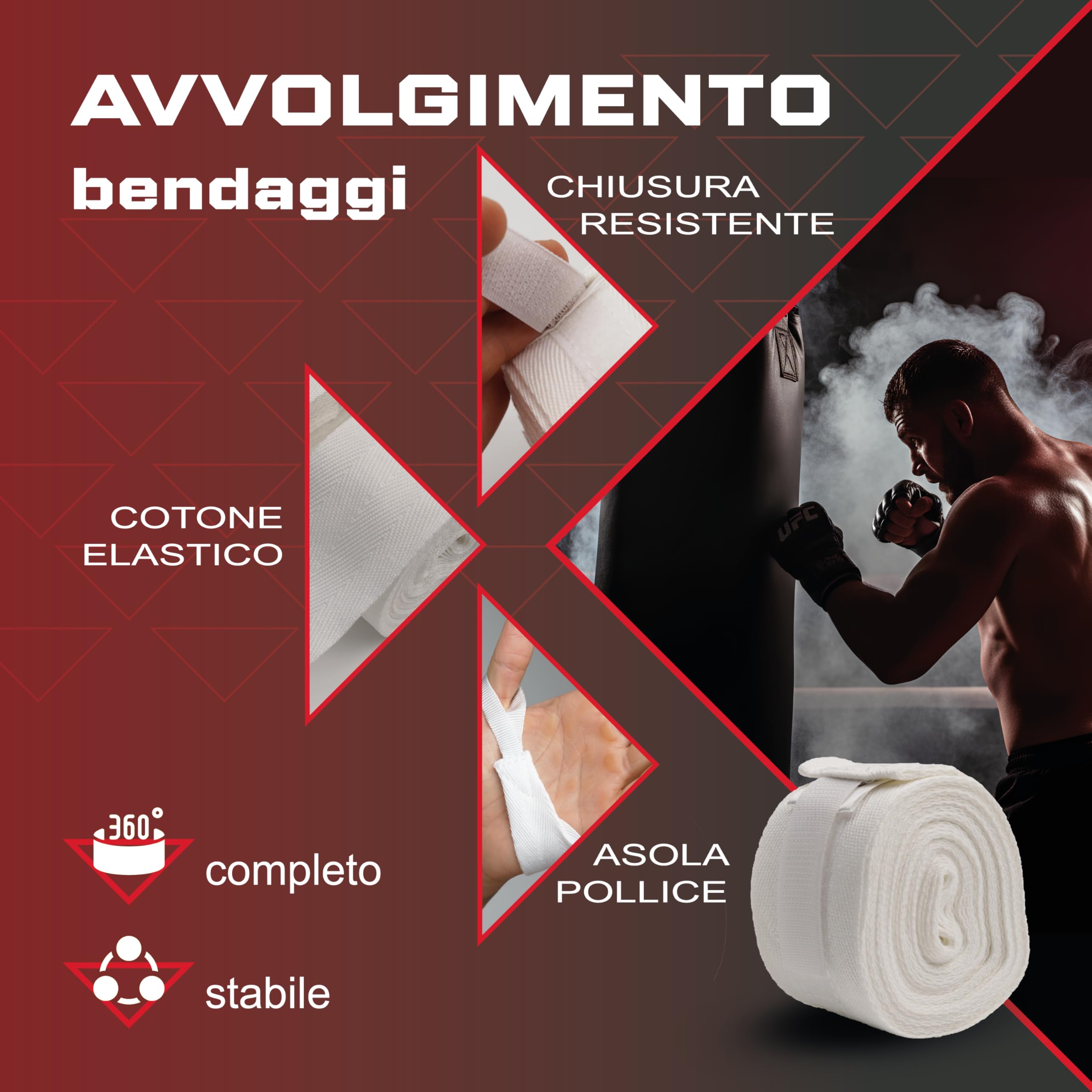 Fasce Boxe 5 Metri Bianche – Bendaggi da Pugilato Elastici con Asola per Pollice e Chiusura a Strappo, Set 2 Pezzi