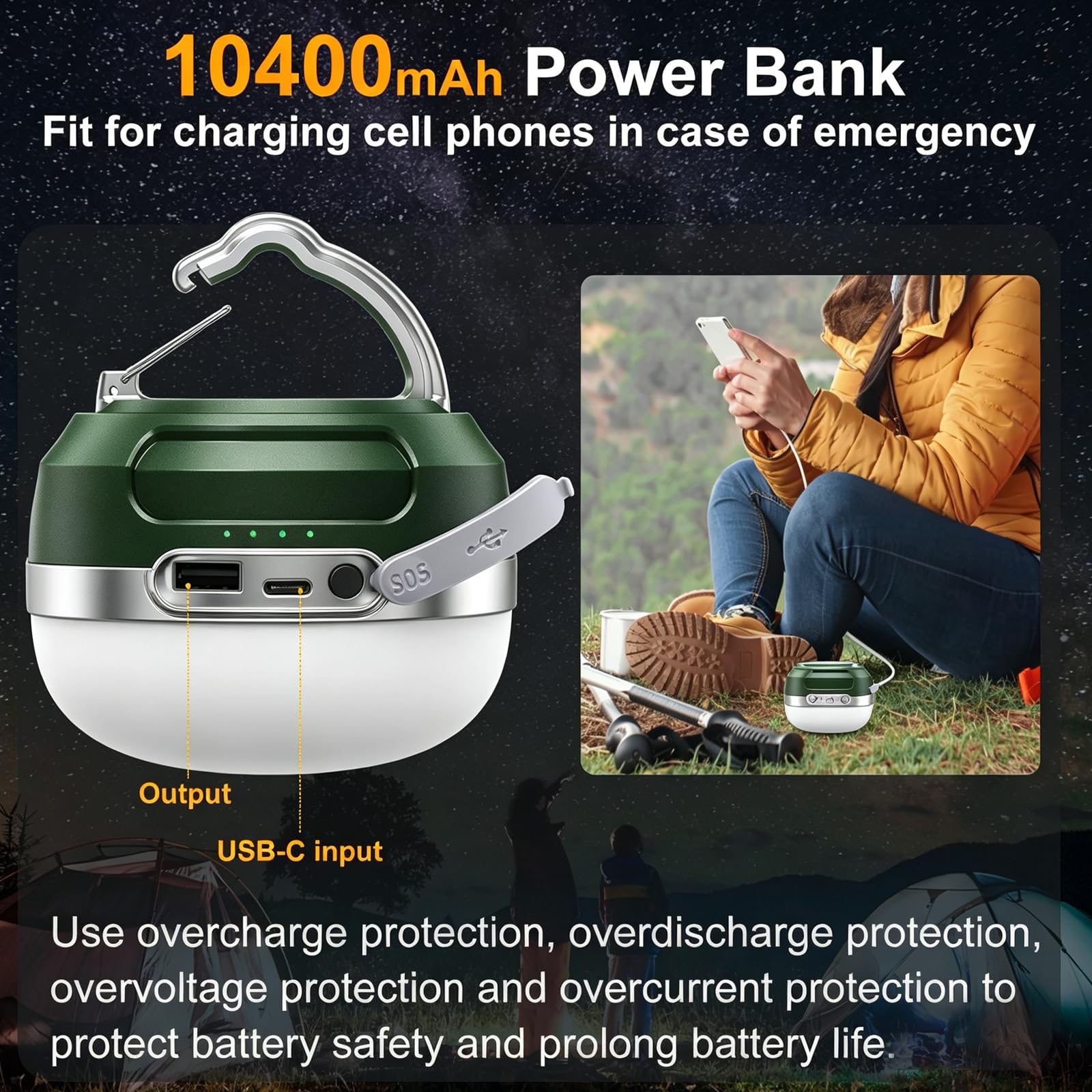 ZMNT Lanterna da campeggio a LED ricaricabile, 1400 lm, fino a 420 ore, luce RGB per tenda da campeggio, 10400 mAh, luce di emergenza per uragano, interruzioni di corrente, casa, escursionismo, viola