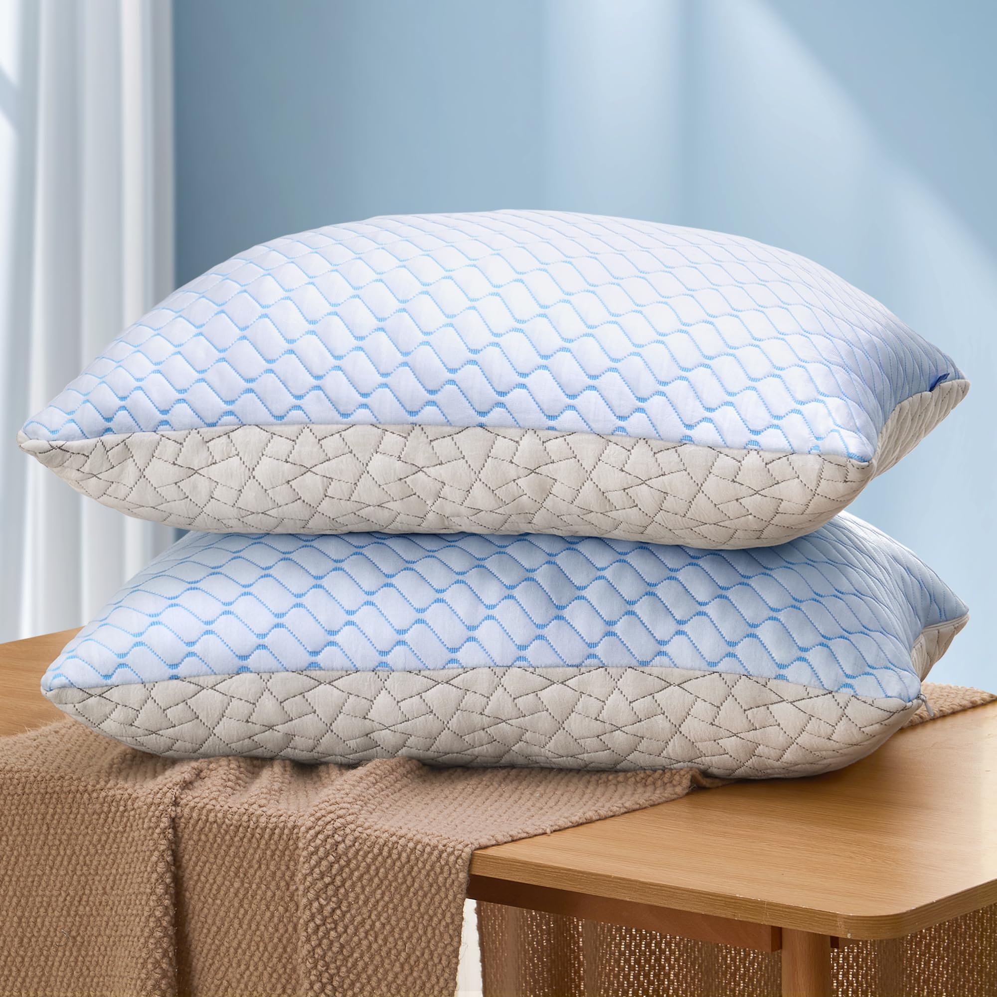 Bafode Memory Foam Pillows Standard Size Set of 2 Cooling Bed Pillow 2 Pack Shredded Memory Foam Pillow for Sleeping 20x26