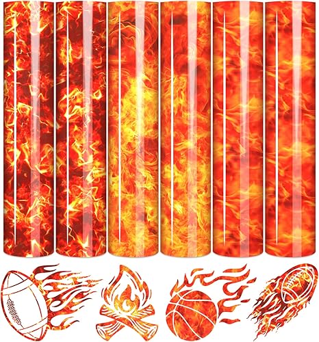 Miniatura 1 de Vinilo de transferencia de calor, 6 hojas de vinilo HTV de llama (12 pulgadas x 10 pulgadas) estampado HTV ardiente para camisetas con estampado HTV