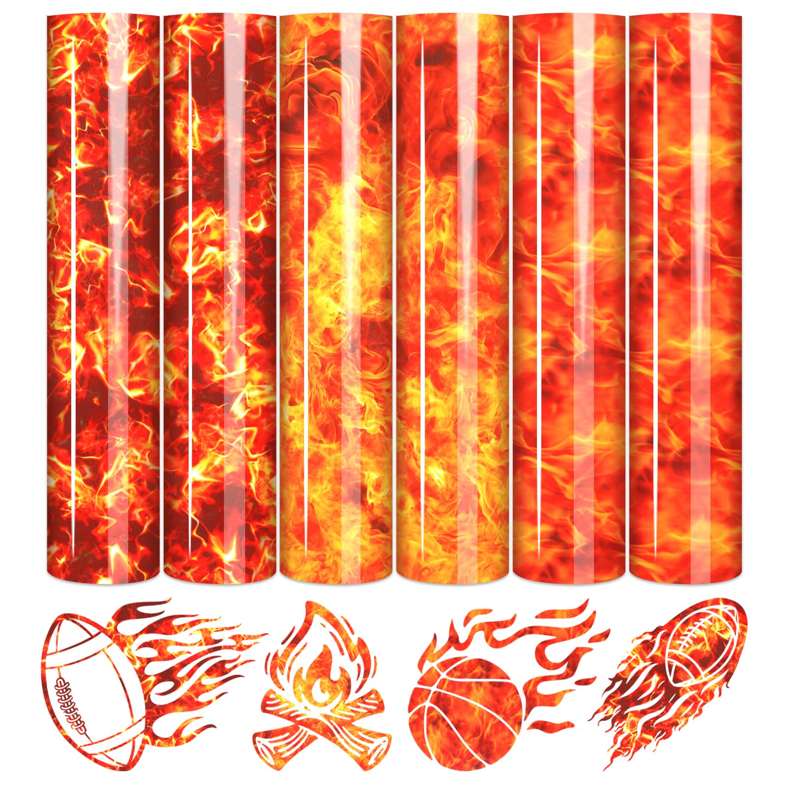 HTVSTD Flame HTV Heat Transfer Vinyl - 6 Sheets 12inches*10inches Fire Patterned HTV Vinyl Burning Fire Iron On Vinyl for T-Shirts Patterned HTV Compatible with Sillhouette Cameo/Cricut
