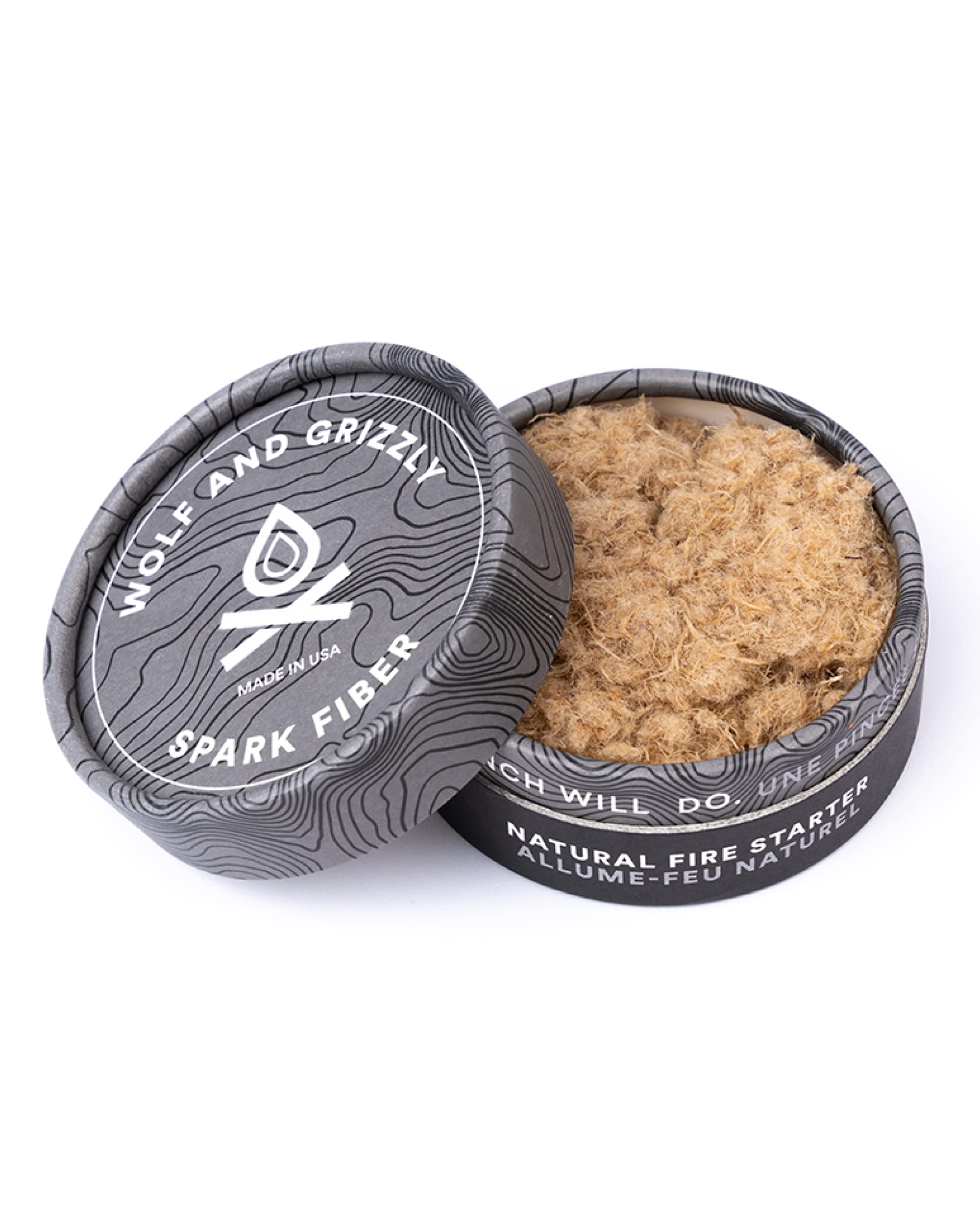 Wolf and Grizzly Natural Fire Starters for Campfires. Spark Fiber Fire Starting Kit for use with Camping Cooking, Outdoor Grill and Fire Pits; Non-Toxic - Water Resistant Camping Firestarter
