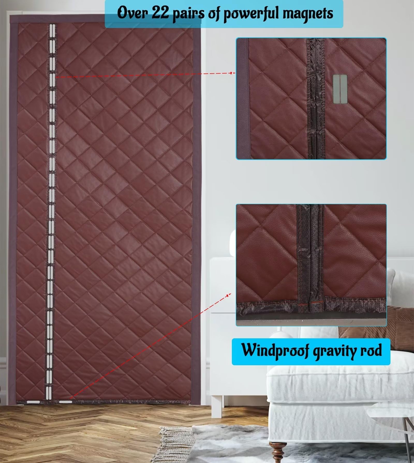 Magnetyczna izolowana termicznie zasłona na drzwi, PU wodoodporna magnetyczna zasłona cieplna samouszczelniająca izolacja wiatroszczelna pyłoszczelna ochrona prywatności do kuchni balkonu