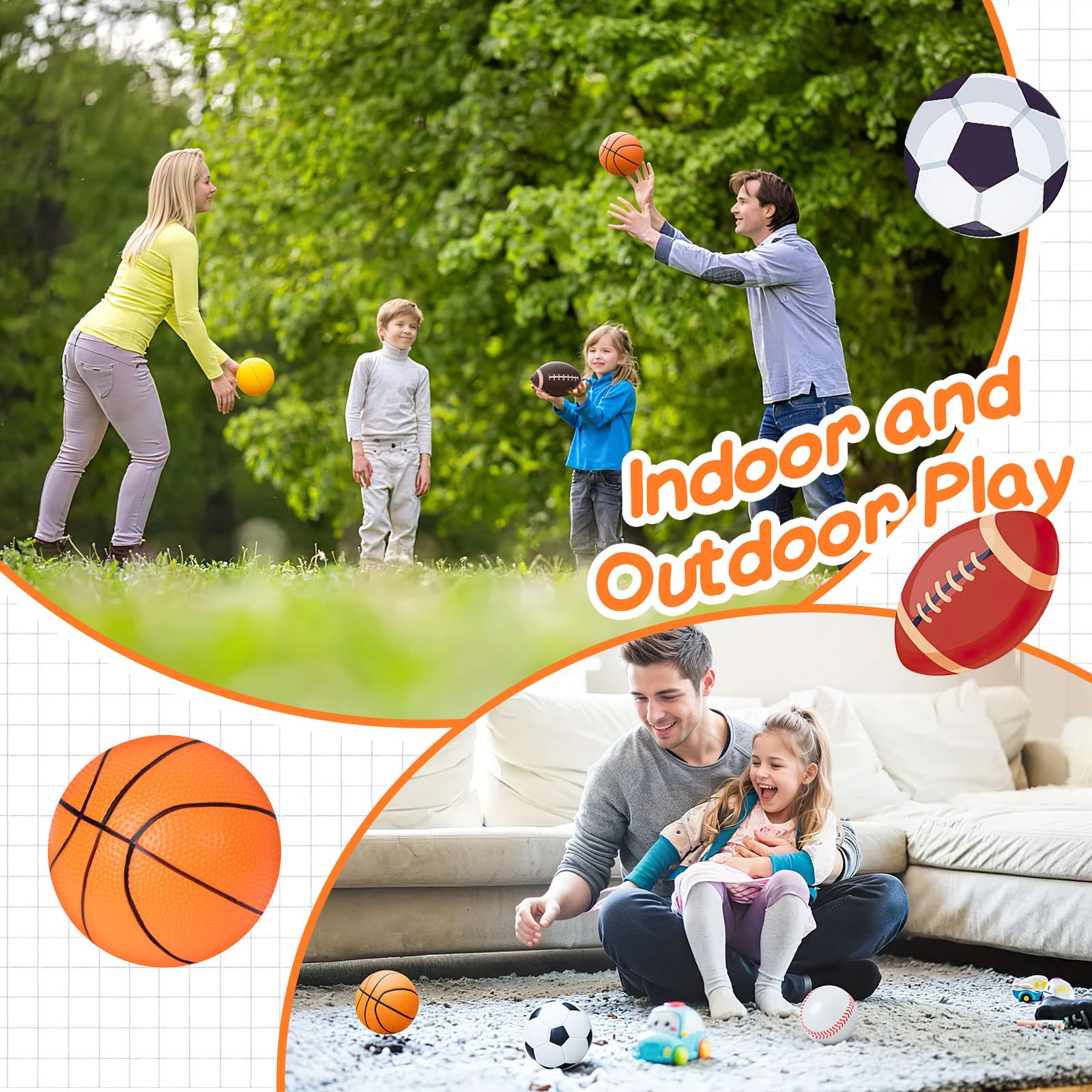 LovesTown Sports Balls for Kids, 5 Pack Inflatable Playground Balls Rubber Kickballs Dodgeballs with Duffle Bag, for Kids Toddlers Indoor Outdoor Toys