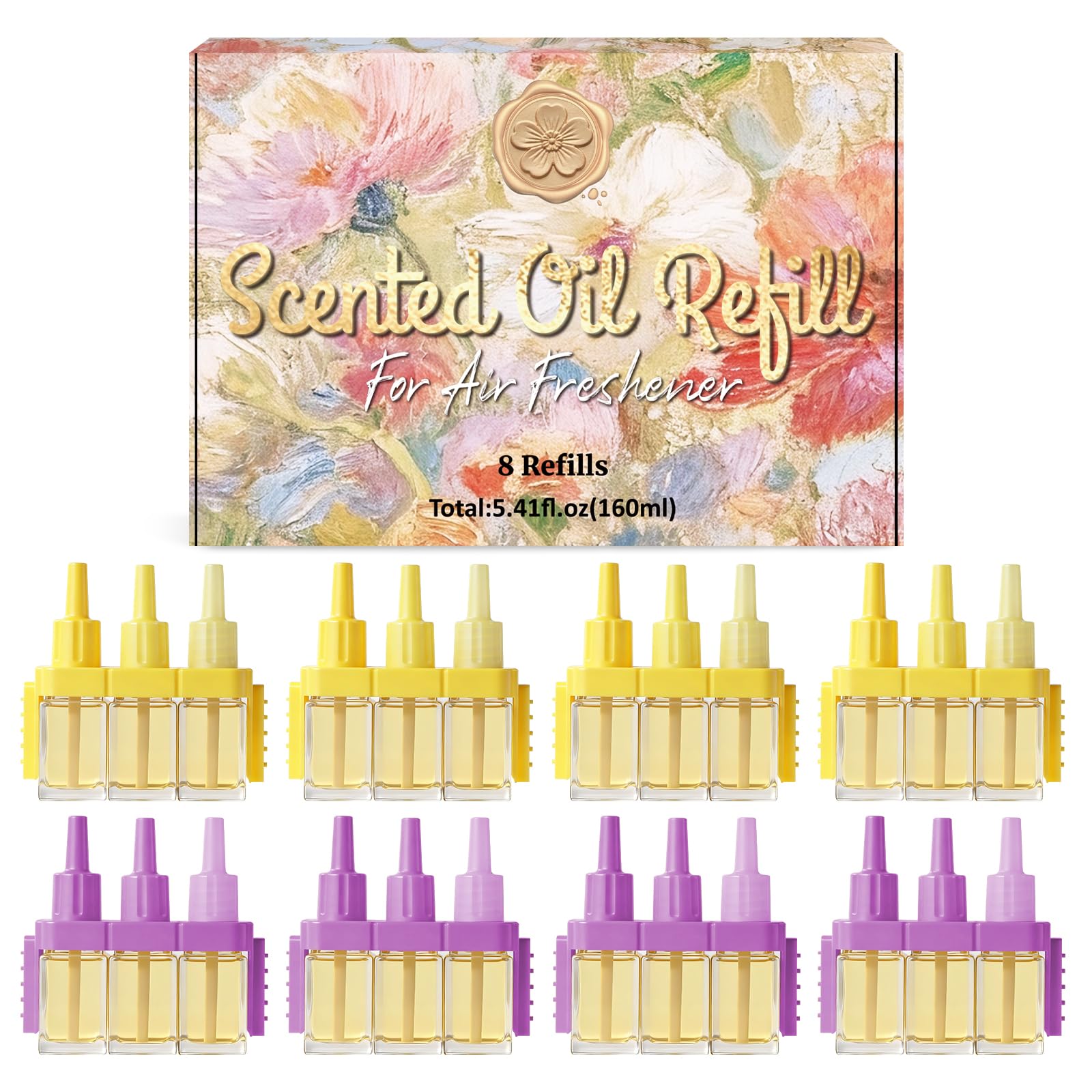 SCENTORINI 3 Volution odświeżacz powietrza 8 x 120 ml elektryczny dyfuzor napełniający, pasuje do Ambi Pur 3 Volution Olejki eteryczne wkłady dyfuzorowe, zapach kwiatowy, wanilia, ECC