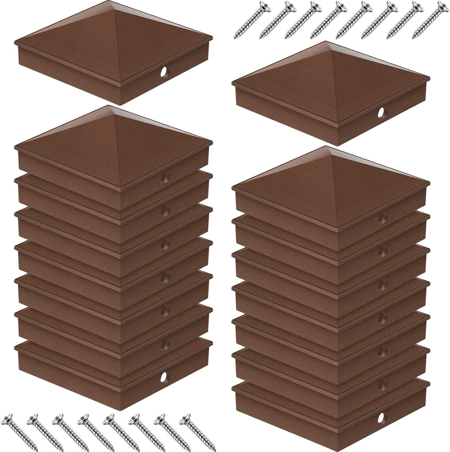 16 Pcs (Brown Post Cap, for 4'' x 4'' Nominal Posts, Actual 3.5'' x 3.5
