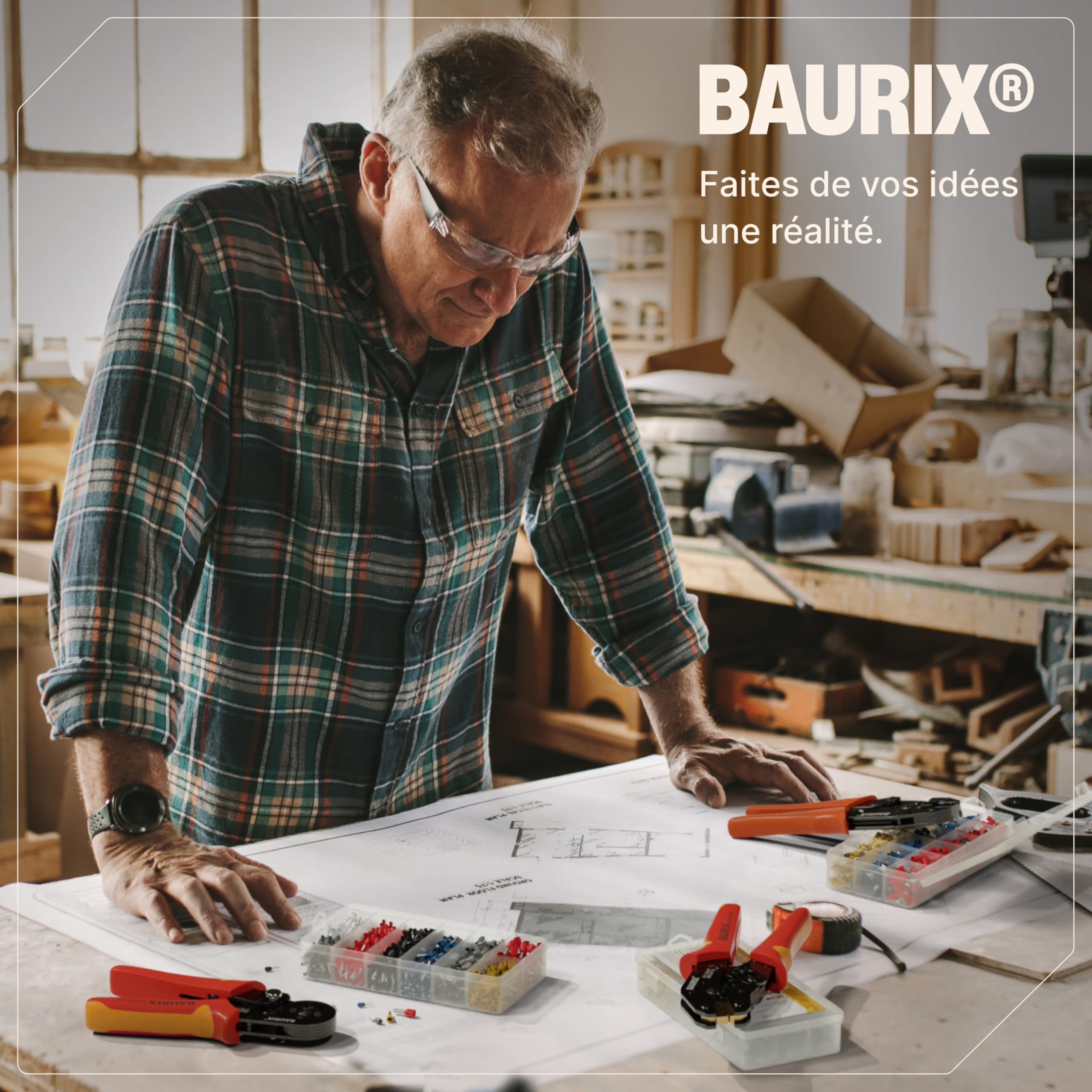 BAURIX® Pince à Sertir avec 1800 Embouts de Câble - [0,25-10mm²] Pince à Embout Auto-Réglable - Pince à Sertir les Embout fil electrique souple - Sertisseuse Electrique - Pince Automatique
