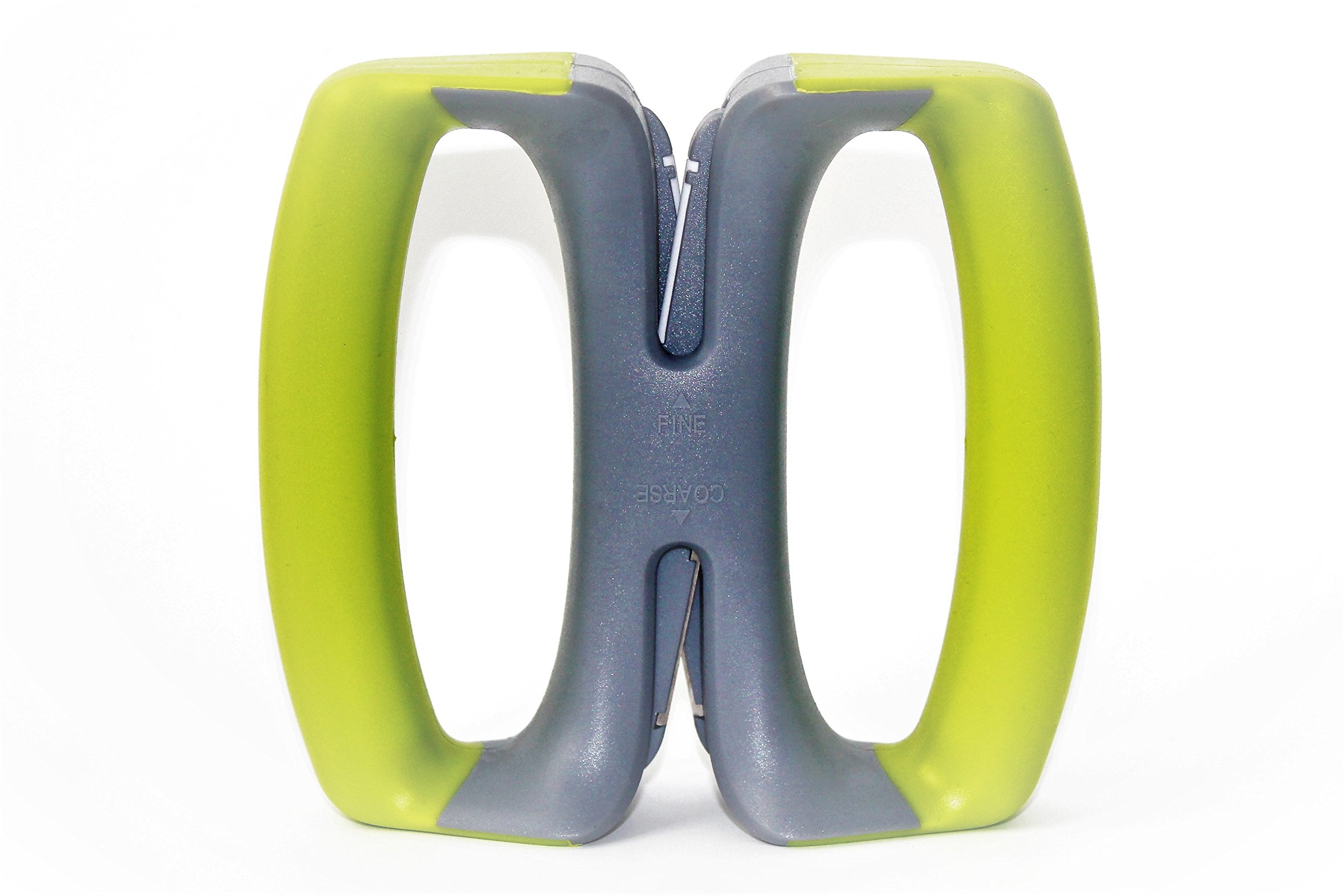 SimPrium - Lime Green Flex 2 Stage Manual Kitchen Knife Sharpener with Auto Adjustable Ceramic & Tungsten Sharpening Rods to Sharp Dull Blades