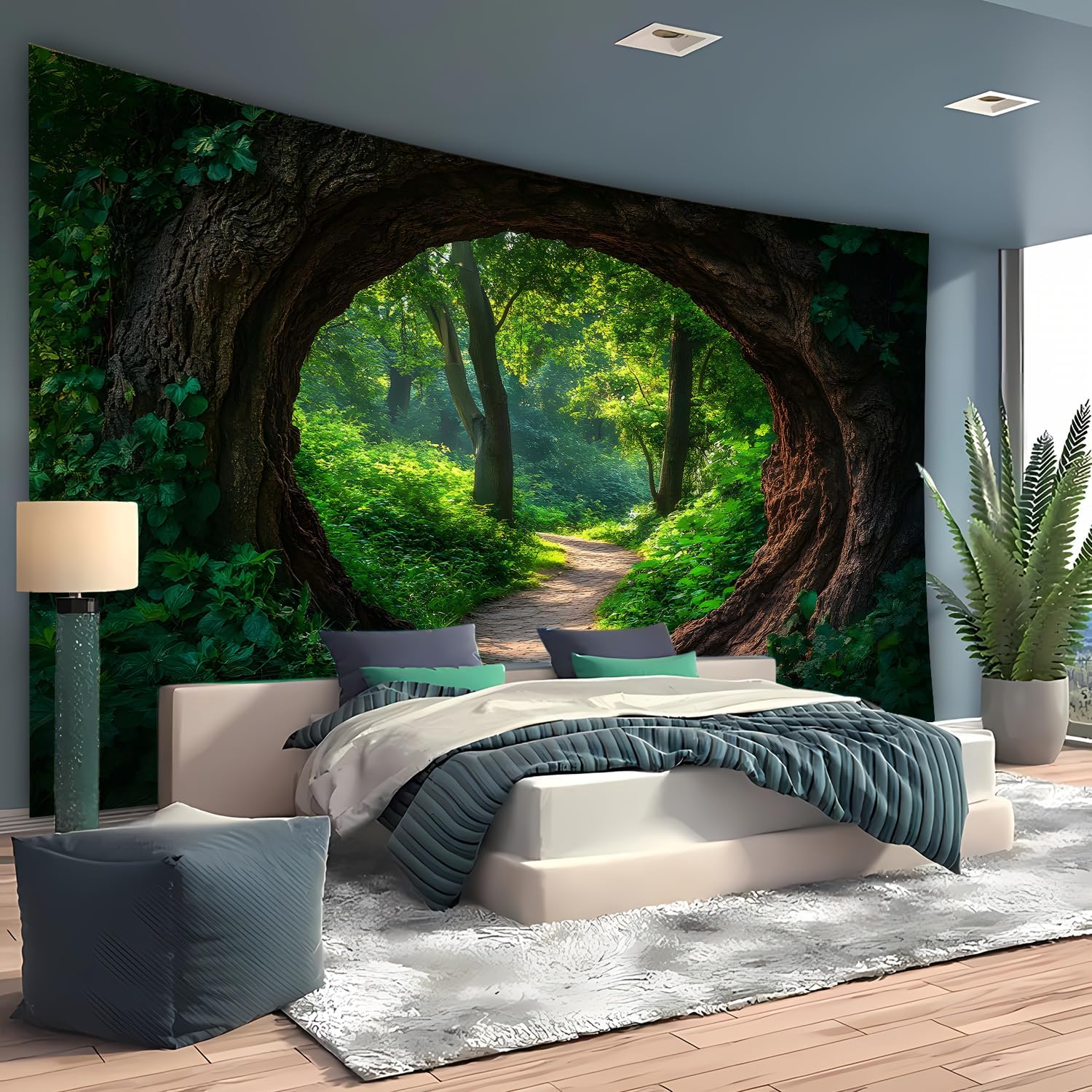 BSFHH Nature Tapestry Forest Tree Sea Cave Wall Hanging, Stream Through Rainforest Landscape Wall Art Poster for Bedroom Living room