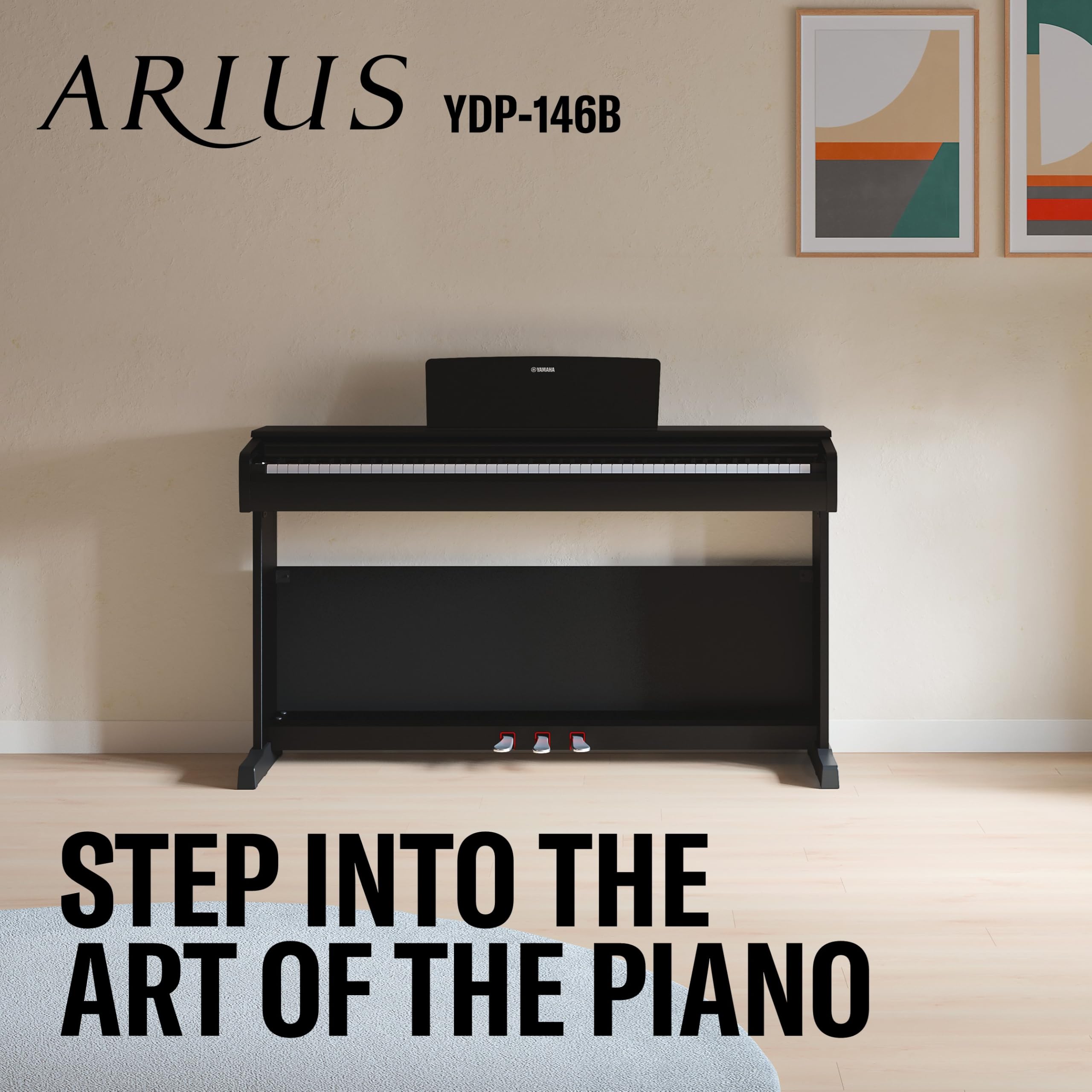 YAMAHA YDP-146 Piano Digital – 88 teclas contrapesadas (GHS), Voz de piano de cola CFX, altavoces de 8W, Bluetooth, 3 pedales, ideal para el hogar y para principiantes – Negro