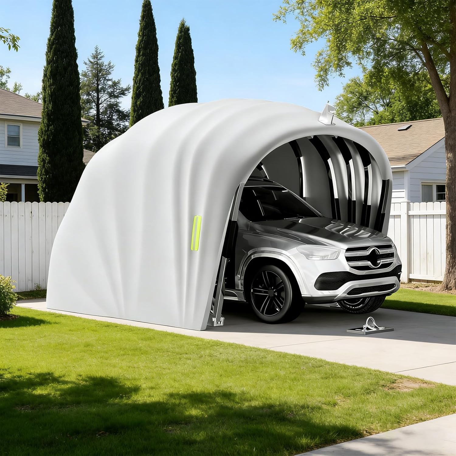 Stainless Steel Grey Carport, Car Shelter, Foldable Retractable Car Awning, Semi-Automatic Durable Shelter, All Weather Proof Carport, Mobile Folding Garage, L 5.5 x W 2.5 x H 2.3m