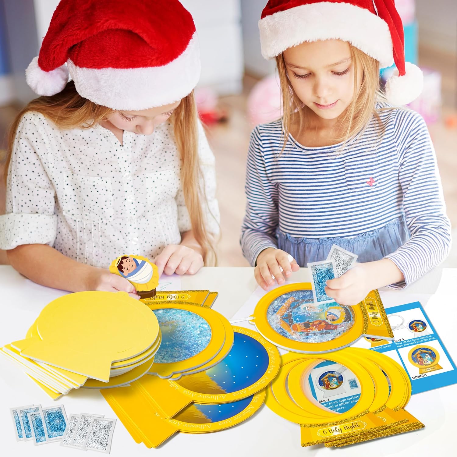 WATINC Christmas Shaking Ornament Nativity DIY Snow Globe Craft Kit, 12Pcs Jesus Birth Snowglobe Hanging Ornament with Glitter Sequins Sugar Papers, Xmas Holiday Religious Decor for Home School - Image 4