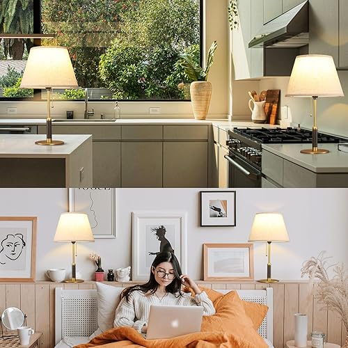 Miniatura 3 de 21" Bedside Lamps Set of 2 for Bedroom Living Room Modern Table Lamp Nightstand Lamp for End Tables 3-Color Temperatures Pull Chain Wood Fabric for