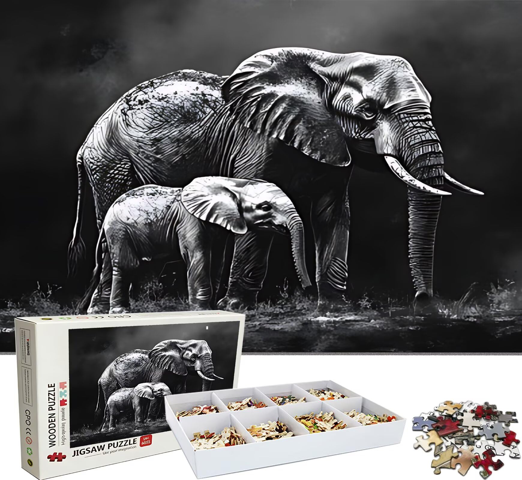 Puzzle 6000 elementów dla dorosłych, afrykański słoń puzzle trudne i kolorowe drewno, duża łamigłówka 179,5 x 105,5 cm, antystresowa gra z plakatem, dekoracja ścienna do domu, prezent dla kobiet w0