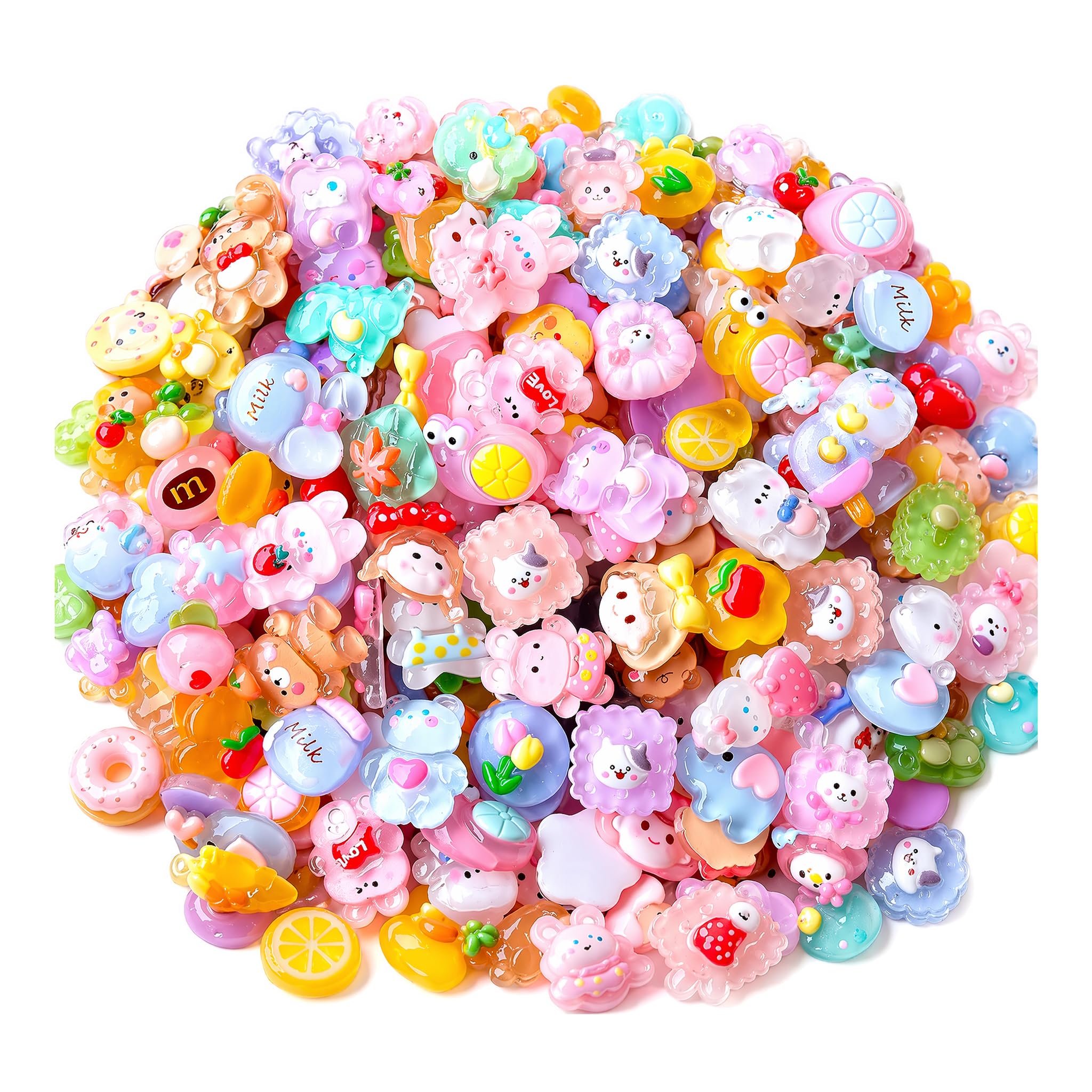 FeiatPogra 100 Pcs Random Cute Jelly Resin Charms, DIY Craft Supplies for Nail Art, Jewelry Making, Scrapbooking, Small Resin Cabochons Bulk Set