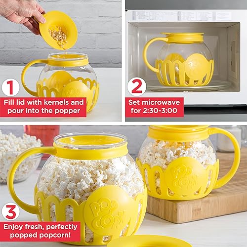 Miniatura 80 de Ecolution Palomitas de maíz patentado Micro-Pop para microondas con vidrio seguro para temperatura, tapa 3 en 1 que mide granos y derrite Aguamarina