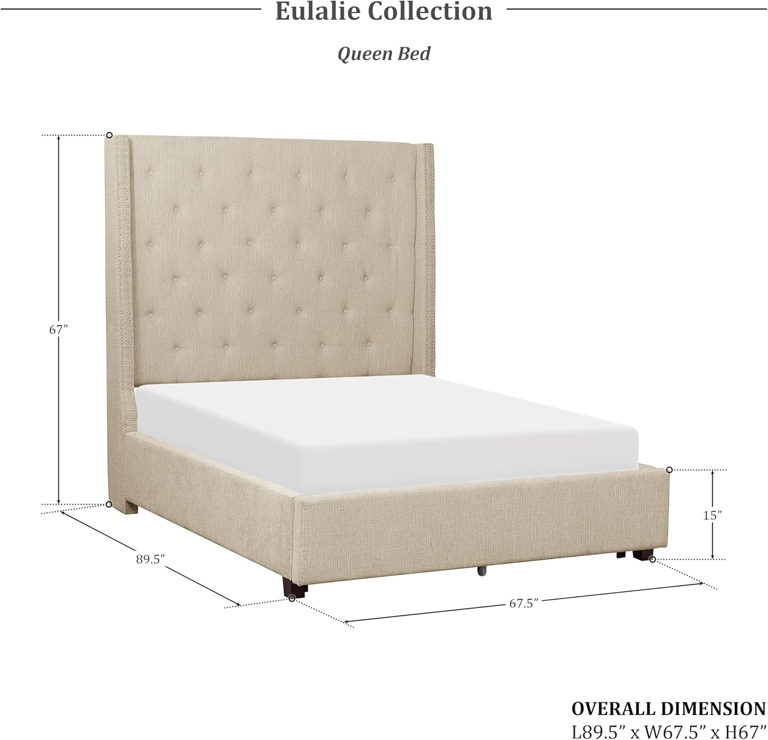 Lexicon Eulalie Upholstered Platform Bed, Full, Beige