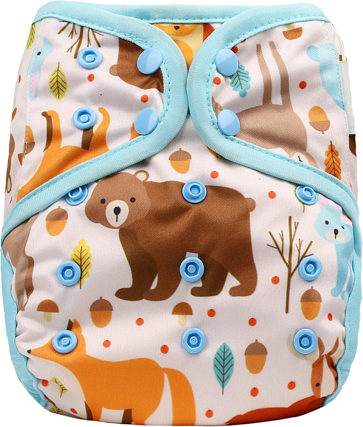4 Size 1 Cozy Cubs Birdseye Fitted Diapers + OsoCozy One Size Diaper Cover Bundle (Forest) | 100% Cotton Reusable Cloth Diaper Set | Waterproof PUL Cover with Double Gussets