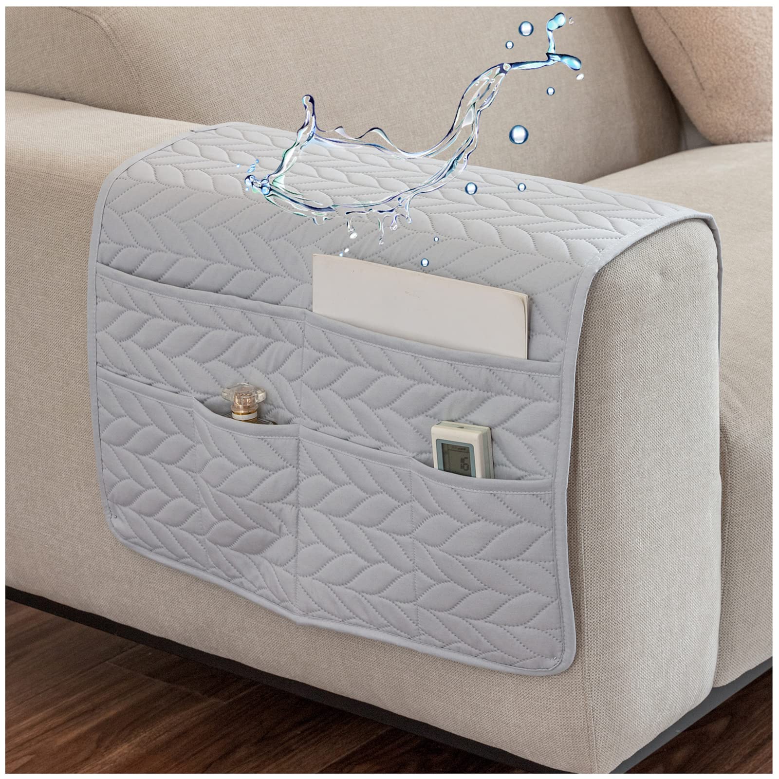 Awav Light Grey Sofa Armrest Organiser Hanging Storage Bag Couch Chair Tv Remote Control Holder Armchairs Couch Organiser Waterproof Anti-Slip For Cellphone Magazines Glasses Tv Remote Control (Light Grey)