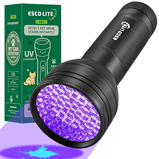 Escolite UV Flashlight Black Light, 51 LED 395 nM Ultraviolet Blacklight Detector for Dog Urine, Pet Stains and Bed Bug