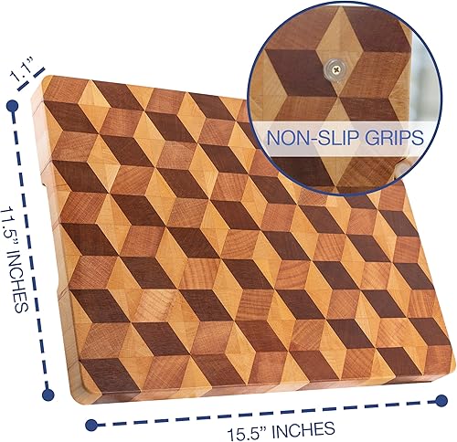 Miniatura 4 de Tabla de cortar a cuadros 3D hecha a mano con pies, bloque de tabla de cortar de grano final para preparación y presentación, tabla de charcutería
