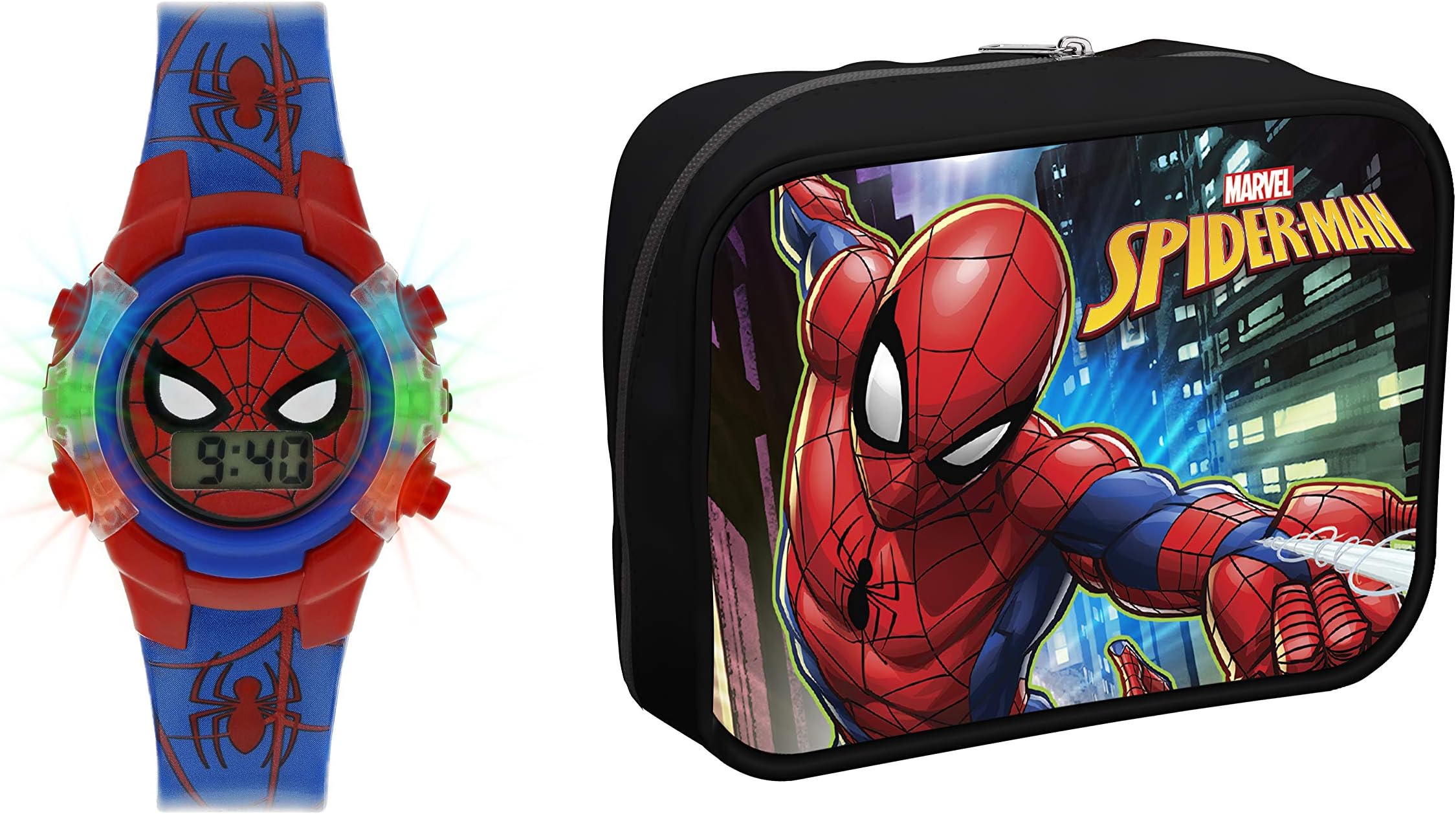 Spiderman Disney Marvel Printed Silicone Strap Watch & Zip up case SPD4504