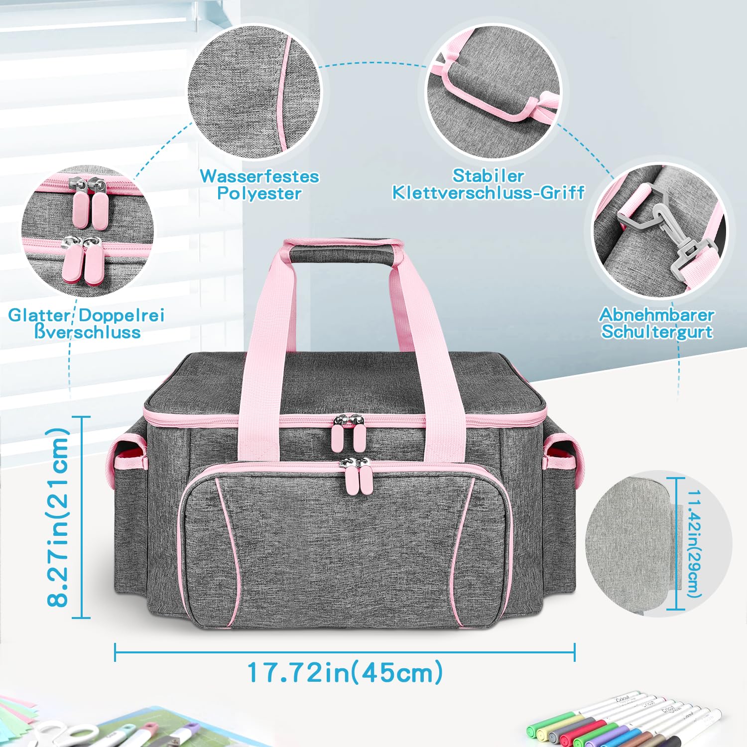 Cricut Joy Tasche, Kompatibel mit Cricut Maker und Allem Zubehör, Inklusive Unterteilungen, Extra Handtasche mit Abnehmbarem Schulterriemen und Gepäckband (Rosa)