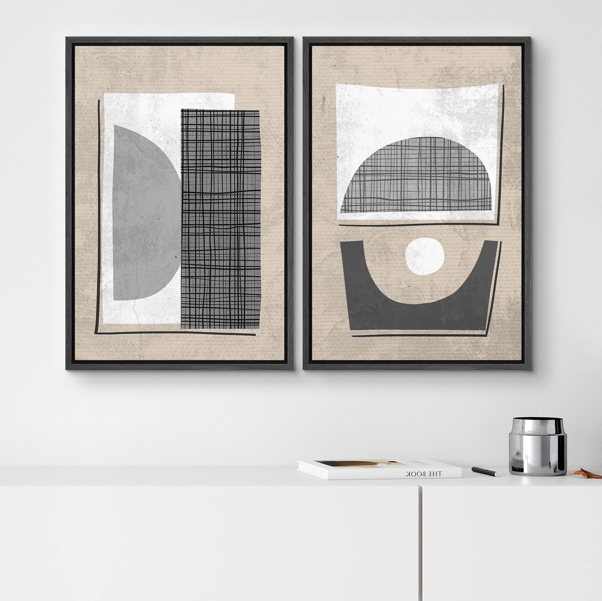 SIGNWIN Impression sur toile encadrée Art Déco du milieu du siècle Collage Polygone Formes Abstraites Illustrations Minimal Décoration Nordique Zen Bohème pour Salon, Chambre, Bureau - 40,6 x 61 x 5,1