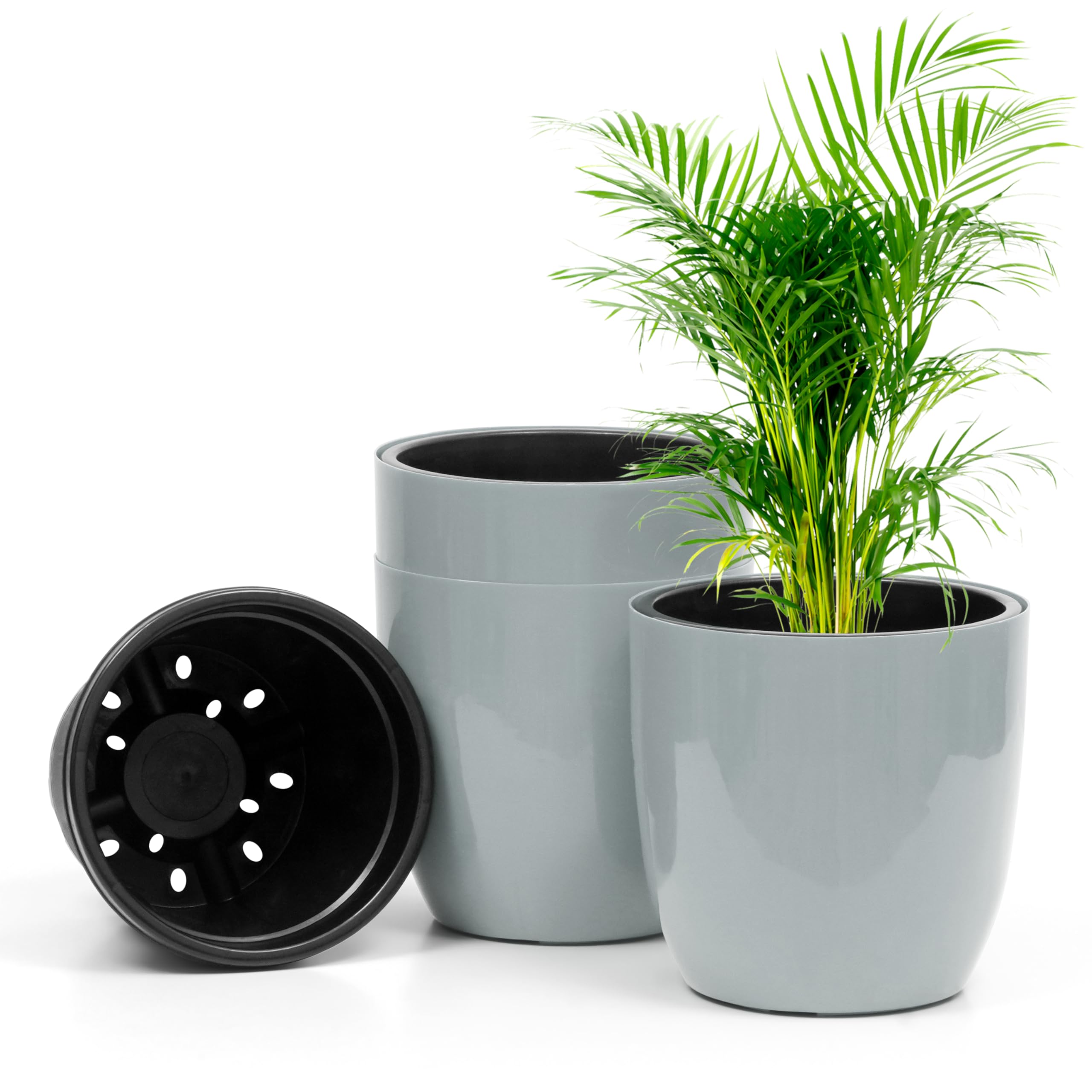 Livzing 11 inch Plastic Round Flower Pots Self Watering Pot with Drain Holes Gamla Gardening Plant Pot for Home Decor Planters for Indoor&Outdoor Plant Container Set Balcony-Terrace (Pack of 3, Grey) (B0CW6DFGQK) Amazon Price History, Amazon Price Tracker