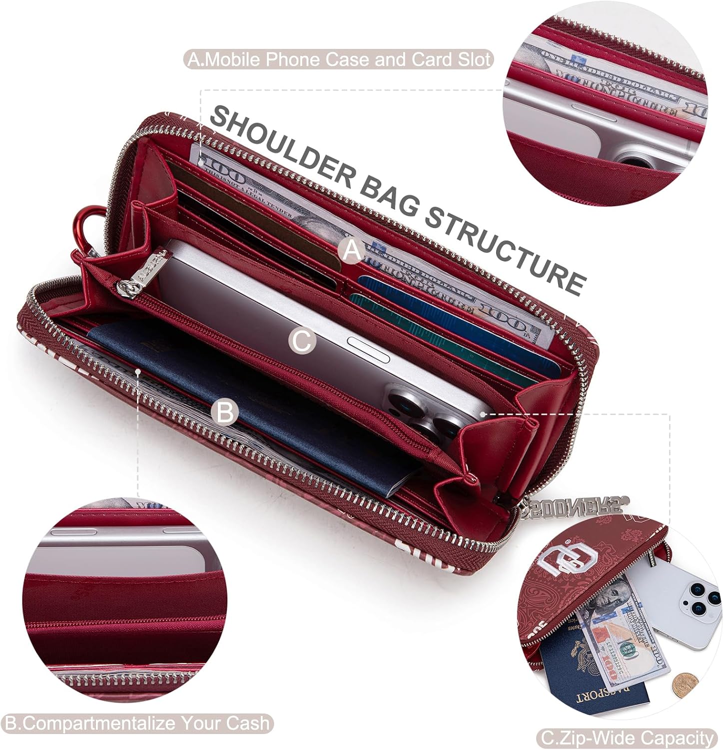 NCAA Wristlet Purse for Women, Clutch Wallet with RFID Blocking Card Slot, Sport Fans Purse for Gift