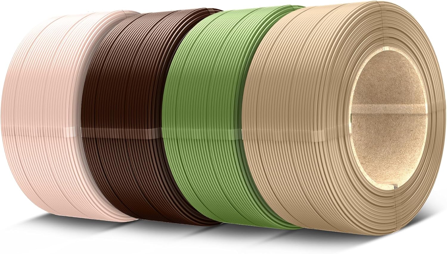 SUNLU 500g Refill PETG Filament 1.75mm, PETG Refill 3D Printer Filament, Suitable for Bambu Lab Filament and SUNLU Reusable spools, 0.5kg per Spool, 4 Pack, Beige+Coffee Brown+Olive Green+Oak