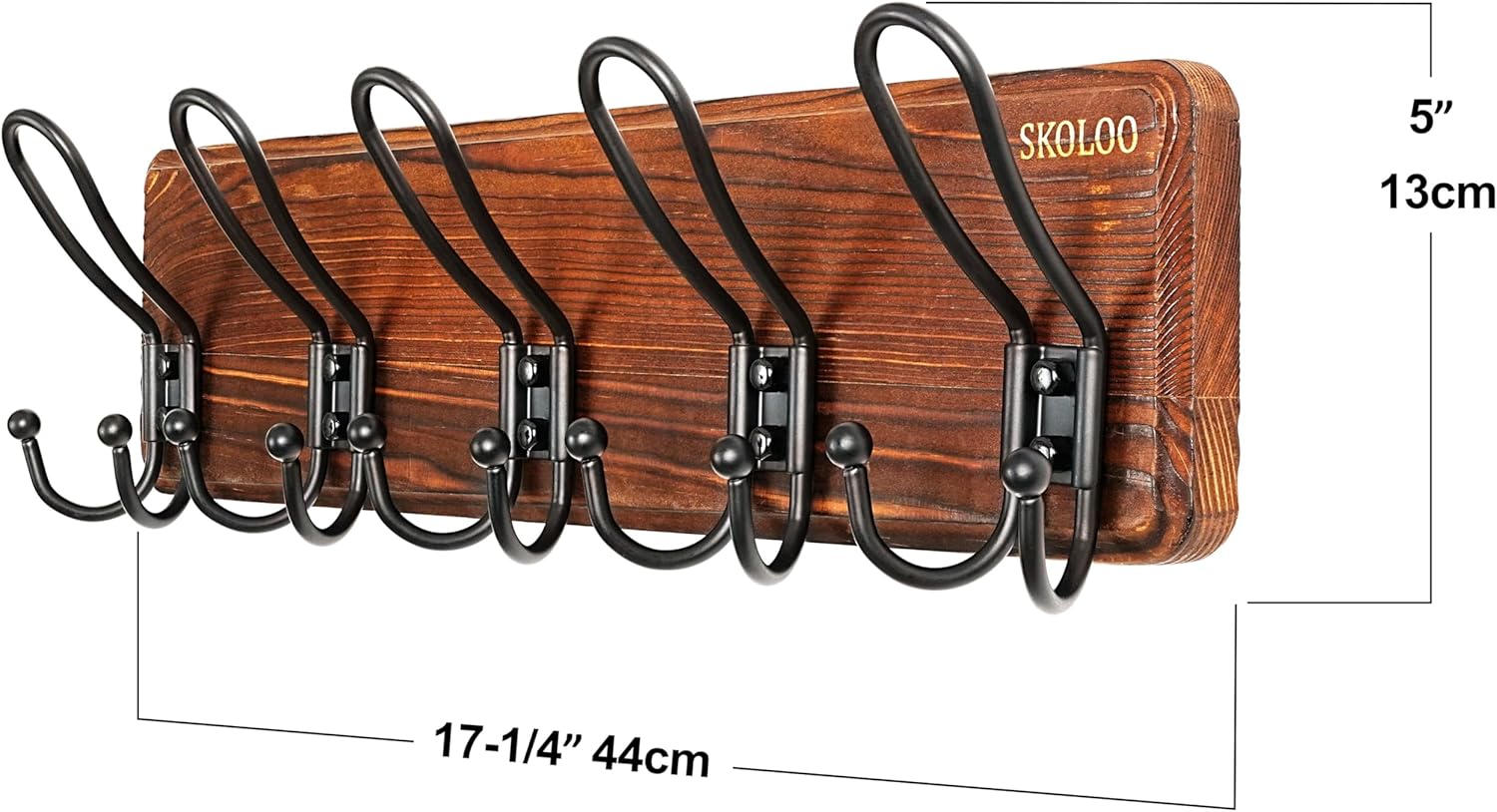 SKOLOO Sturdy Coat Rack Wall Mount with 5 Triple Hangers - Ideal for Heavy Bags, Jackets, and Coats - No Assembly Required - Durable Iron Design - Perfect for Porche, Mudroom, and Entrance, Pack of 2