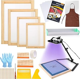 Caydo 36 Pieces Screen Printing Kit Includes 30W LED UV Exposure Screen Printing Light, 4 Sizes Silk Screen Printing Frame, Instructions, 5 Sheets A4 Inkjet Film for Screen Printing