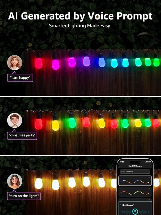 Lepro Bundle - Battery Powered 300 LED Curtain Lights & AI Smart Outdoor String Lights