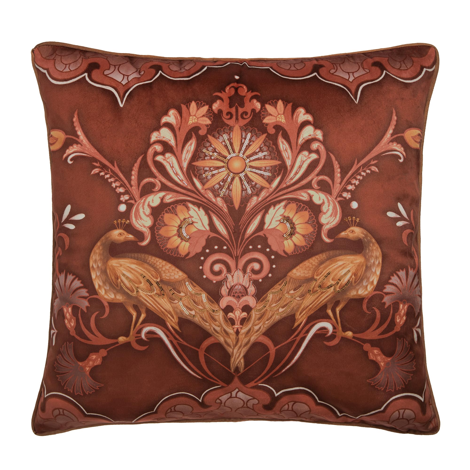 Laurence Llewelyn-Bowen Unisex Red 'Veritas' Arts & Crafts Print Velvet Filled Cushion In | Size: 55Cm X 55Cm