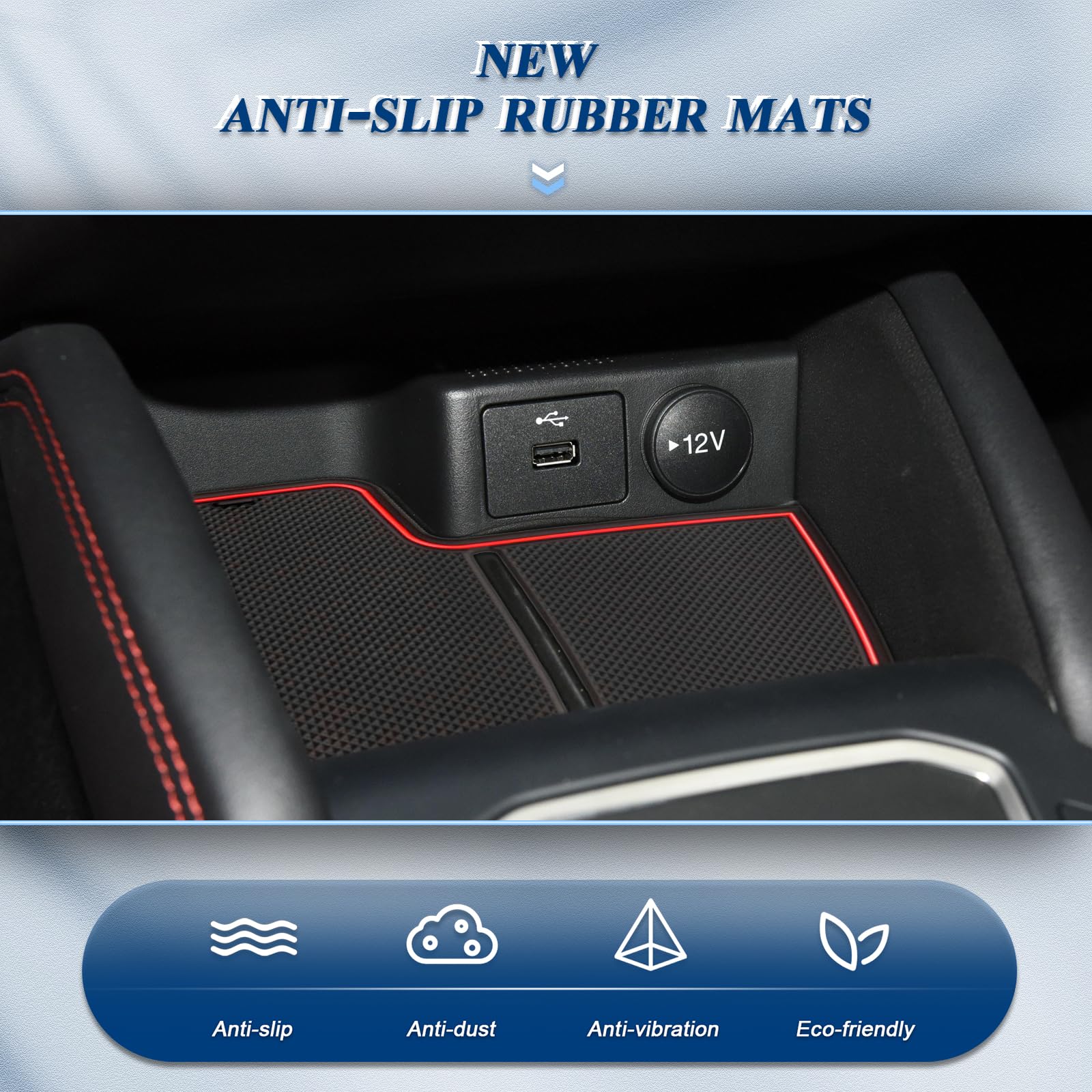 Tapis Antidérapants Sur Mesure Ford Focus Active 2022-2023 – Set 11 Pièces Caoutchouc Console Centrale Bleu