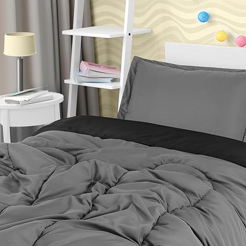 Miniatura 3 de Utopia Bedding - Juego de edredón reversible para todas las estaciones en negro y gris con 2 fundas de almohada, juego de ropa de cama de microfibra