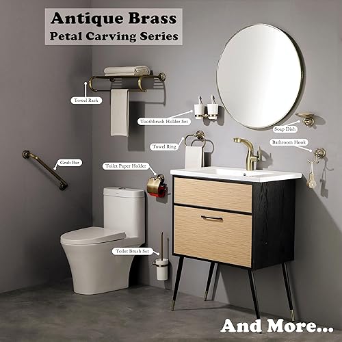 Miniatura 6 de Soporte doble para cepillos de dientes montado en la pared, soporte para enjuague bucal para pared de baño, soporte de latón antiguo y dos tazas de