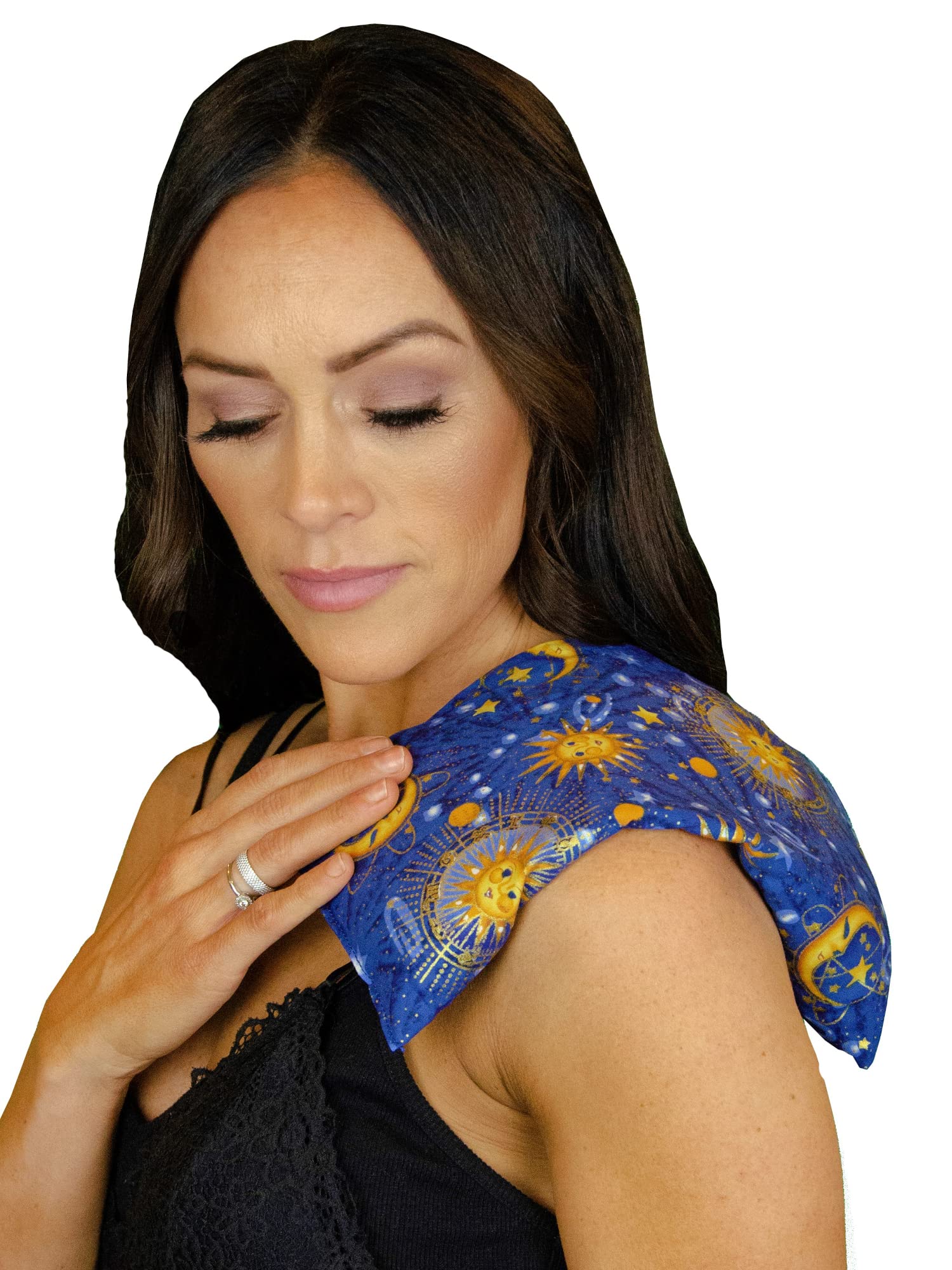 Basic Herb Pack Rice Heating Pad Microwavable Reusable Heat Pack with Herbal Aromatherapy Fill, Freezer and Microwave Safe for Hot and Cold Therapy, Celestial Indigo